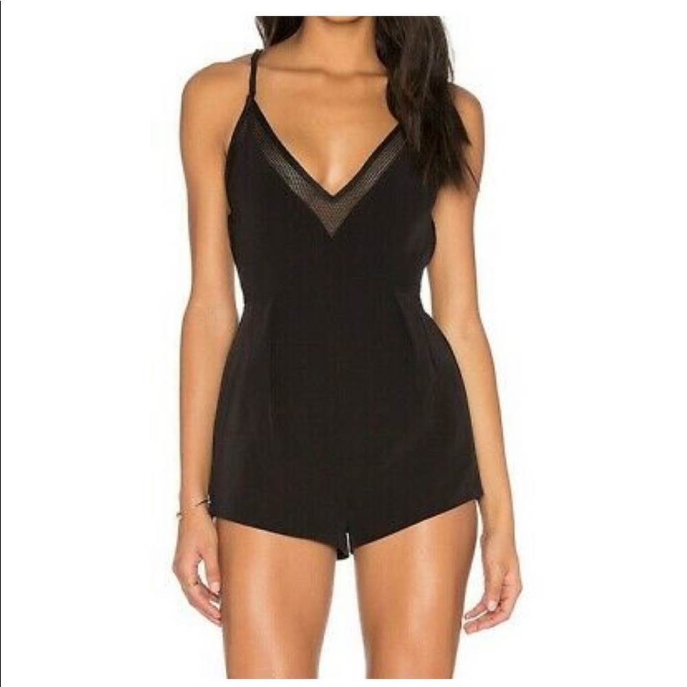 KENDALL + KYLIE Black Open Back Strappy Mesh Trim Romper